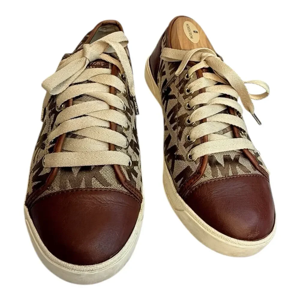 Michael Kors City Tan Brown Mk Signature Monogram Sneaker Shoe Women’s Size 10